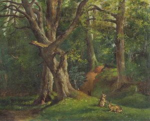 Scena boschiva con conigli da Hubert von Herkomer